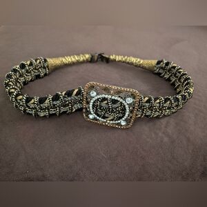 Braided Black and Gold Statement Belt with Embellished Buckle VINTAGE